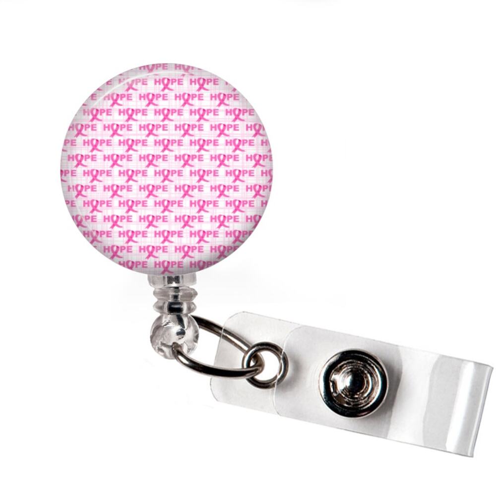 Breast Cancer Awareness Badge Reel Pink Ribbon Hope Nurse ID Holder